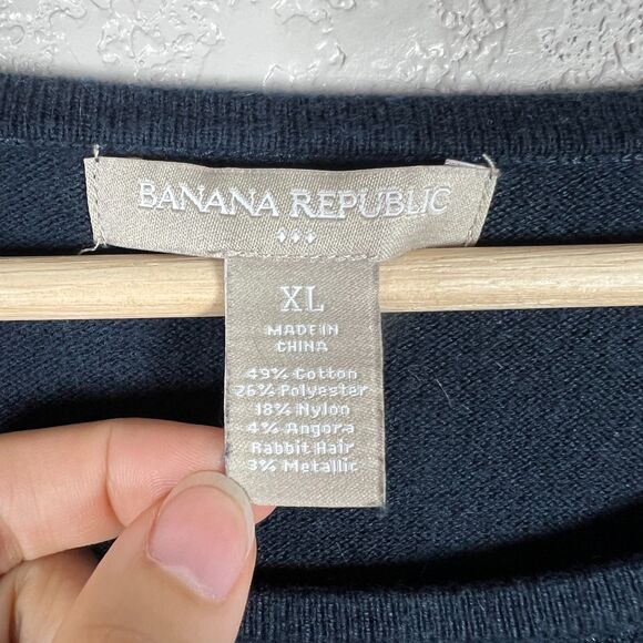 Banana Republic Sweater Angora Rabbit Hair Blend Womens XL Blue Metallic - Picture 3 of 8